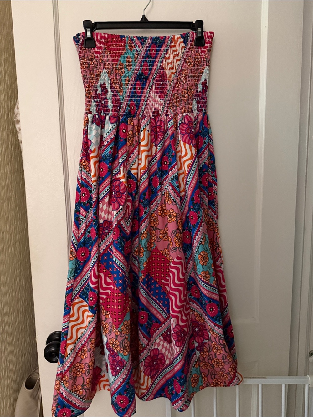 Strapless Smocked Maxi Dress in Pink Multi - Picture 3 of 4